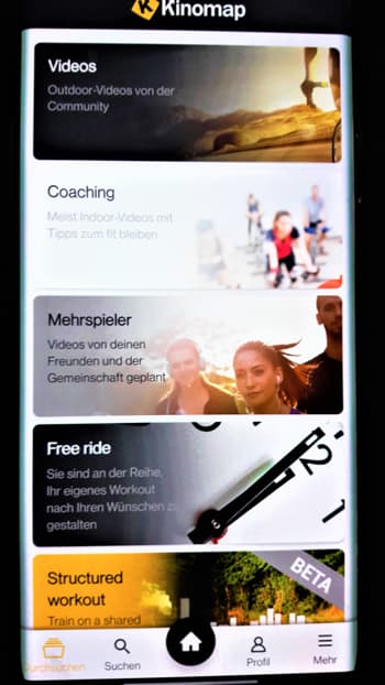 Kinomap App Startbildschirm