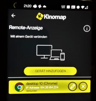 Kinomap Remote Verknuepfung mit Laptop
